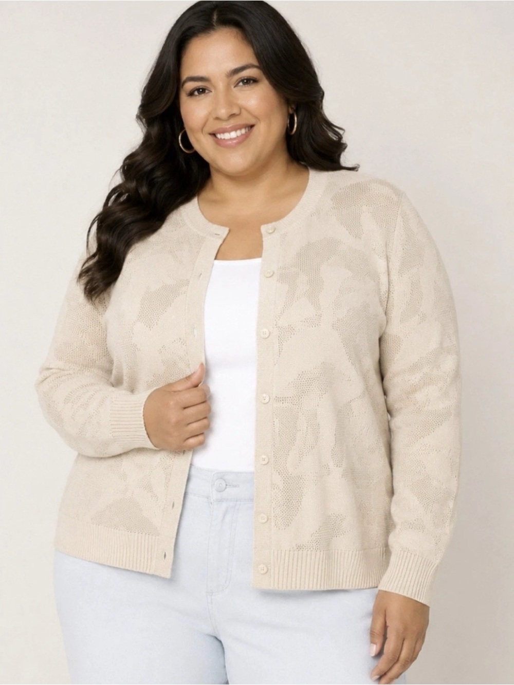 BEAUTIFUL by Lawrence Zarian 100% Cotton Novelty Stitch Cardigan size 3X A690418